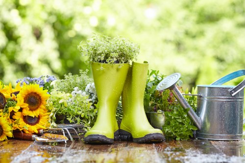 Professional patio relaying and leveling work in a garden
