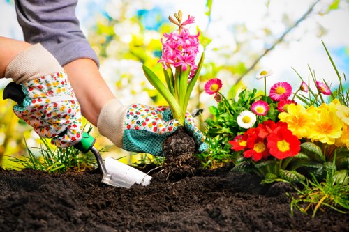 Trained landscapers handling waste with care on a residential property